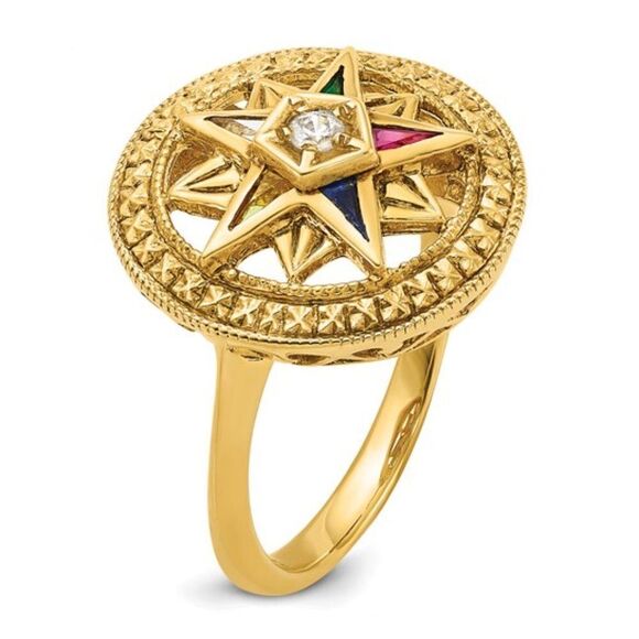 Stylish 14k Yellow Gold Eastern Star Masonic Ring for Women - Picture 5 of 7